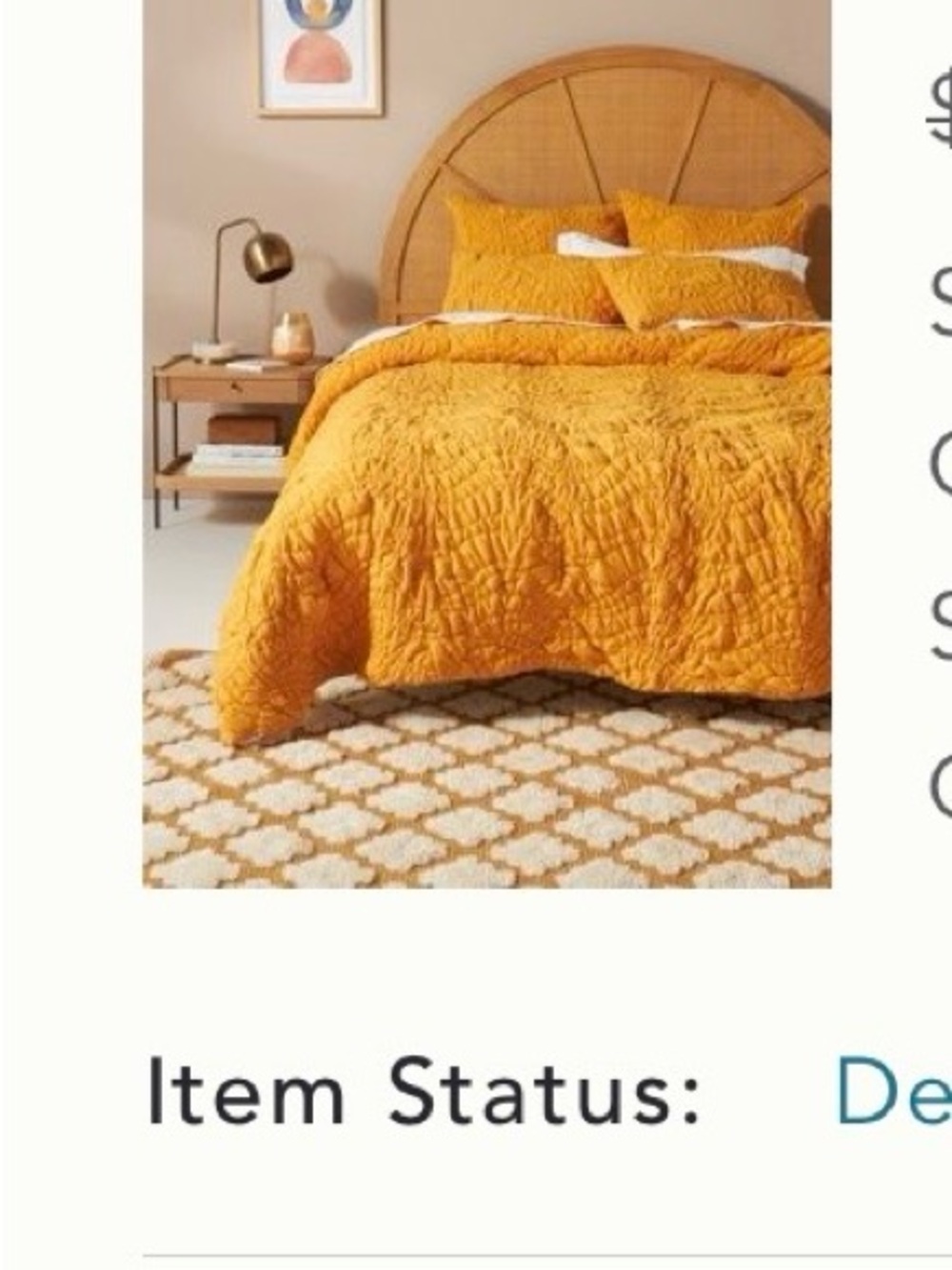 Anthropologie Mustard Quilted Comforter Set